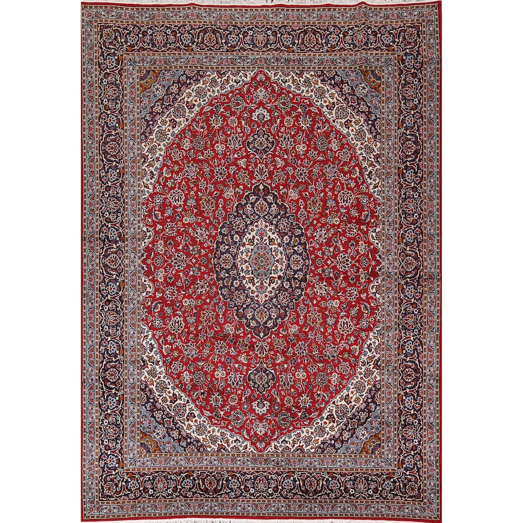 Traditional Red Kashan Turkish Rug Machine Made Living Room Carpet - 9'9" x 13'0"