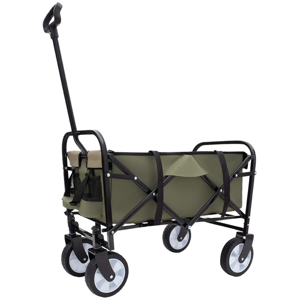 Collapsible Utility Wagon with Storage Straps - 225lb Capacity Foldable Cart, Army Green
