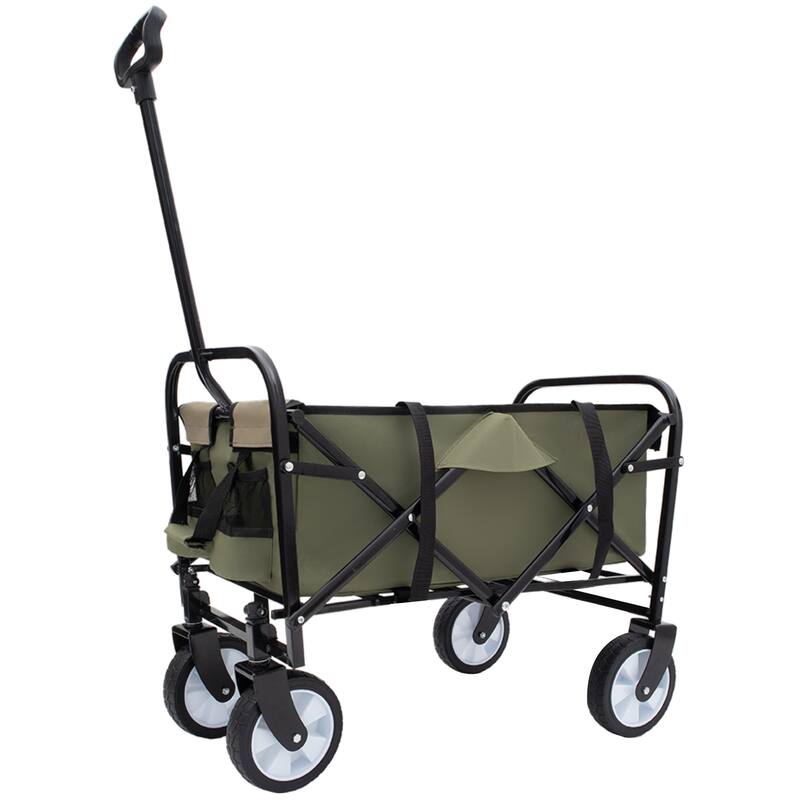 Collapsible Utility Wagon with Storage Straps - 225lb Capacity Foldable Cart, Army Green