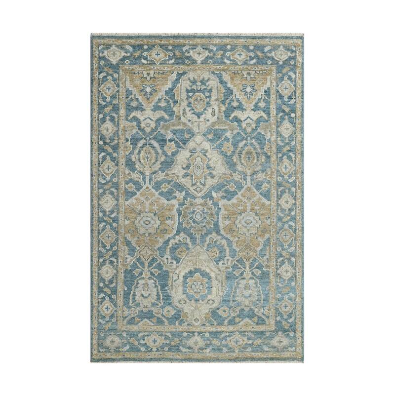 Multi Size Navy Hand Knotted Traditional Oushak Wool Oriental Area Rug - 5' 7'' x 8' 8''