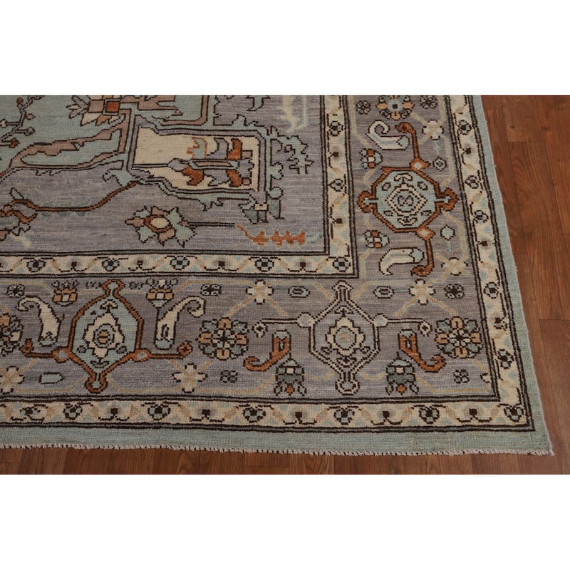 Light Blue Oushak Vegetable Dye Rug Hand-Knotted Oriental Wool Carpet - 8'5"x 10'2"