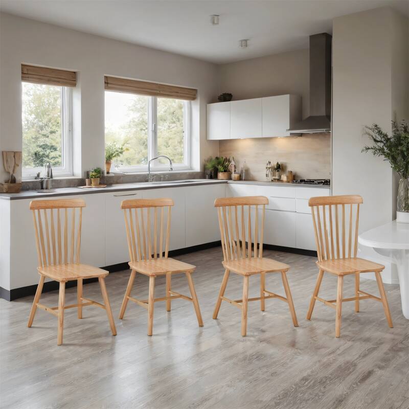 Modern Solid Wood Dining Chairs with Curved Backrests (Set of 4)