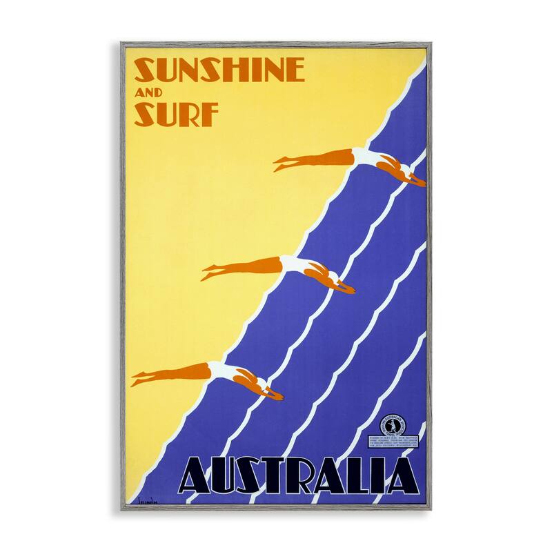 Stupell Sunshine & Surf Australia Framed Giclee Art Design By Marcus Jules - 16 x 24 - Grey