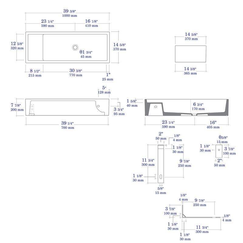 ALFI brand AB39TR 39" White Above Mount Fireclay Bathroom Trough Sink