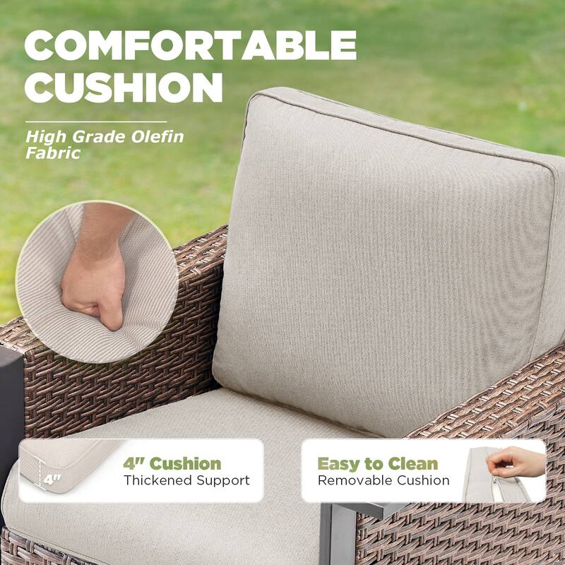 Pocassy Outdoor Wicker 5-Piece Patio Chair Table with Ottoman