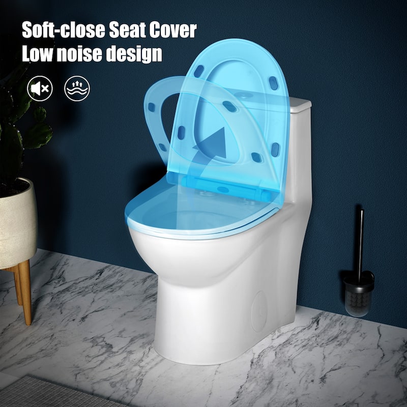 One Piece Toilet Elongated Floor-Discharge Dual Flush Glossy White