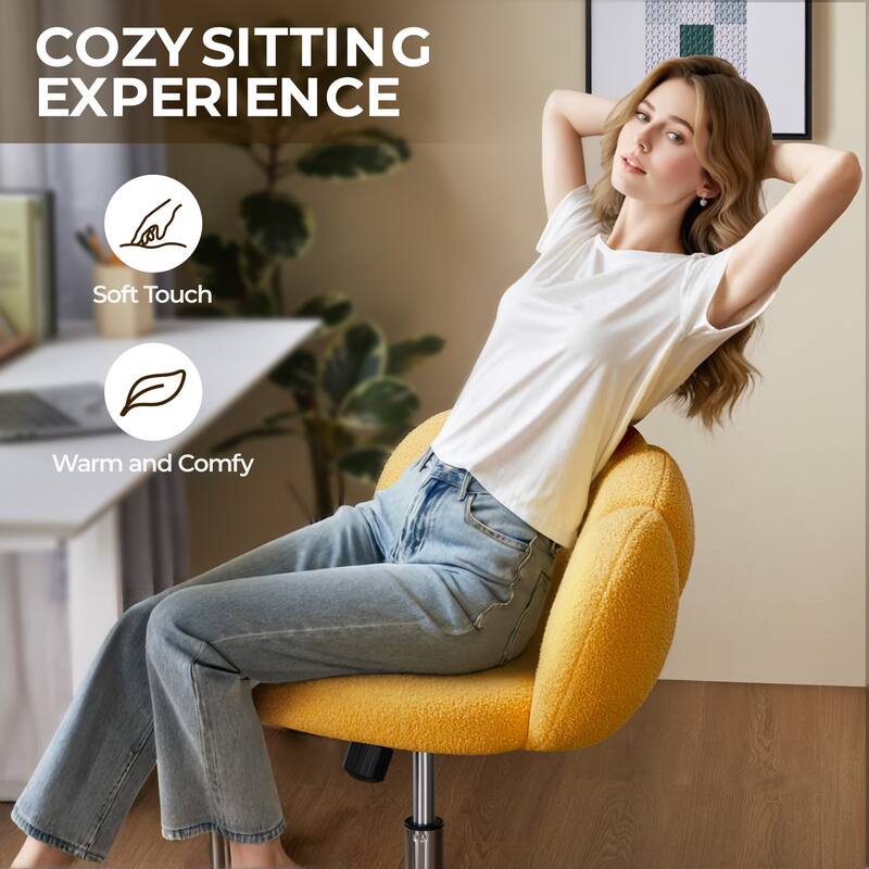 Yaheetech Upholstered Desk Chair Rolling Computer Chair with Cloud-shaped Backrest