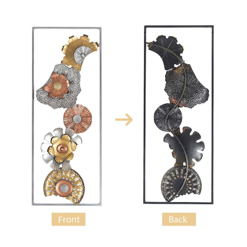 Adeco Metal Wall Decor with Frame Flowers Set of 2 Wall Art Sculptures