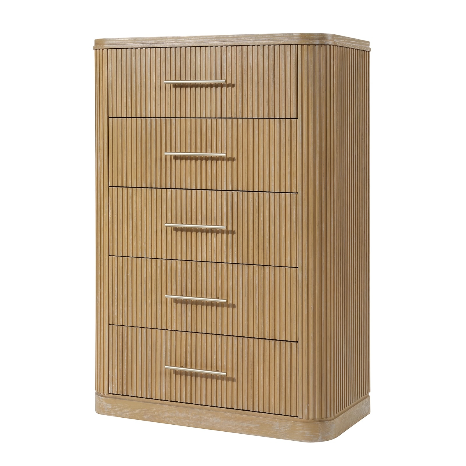 Jacob Modern 54.25" Fluted 5-Drawer Chest Oak Grain Finish with Solid Wood Base By HULALA HOME