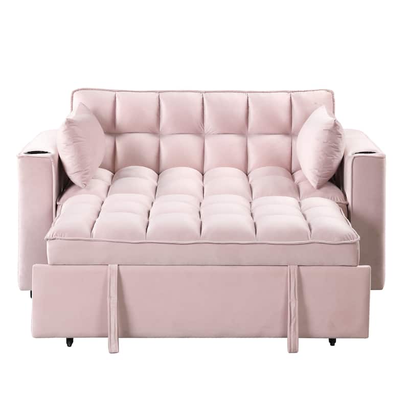 Contemporary 58" 4-in-1 Sofa Bed with USB Charging and Cup Holder - Ideal for Apartments or Guest Rooms