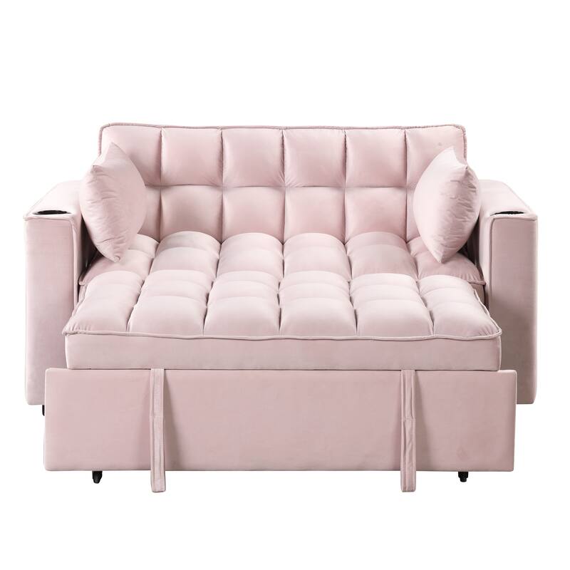 Velvet Multi-functional Sofa Bed, Cup Holder, USB Port
