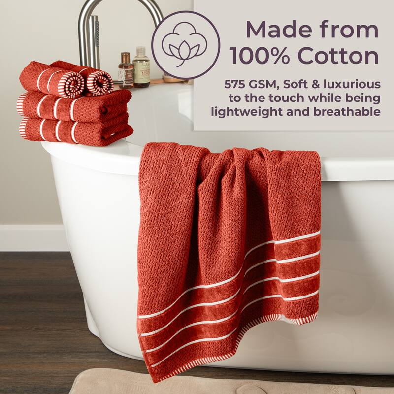 6-Piece Towel Set - Combed Cotton Rice Weave Bathroom Accessories by Lavish Home (Brick)
