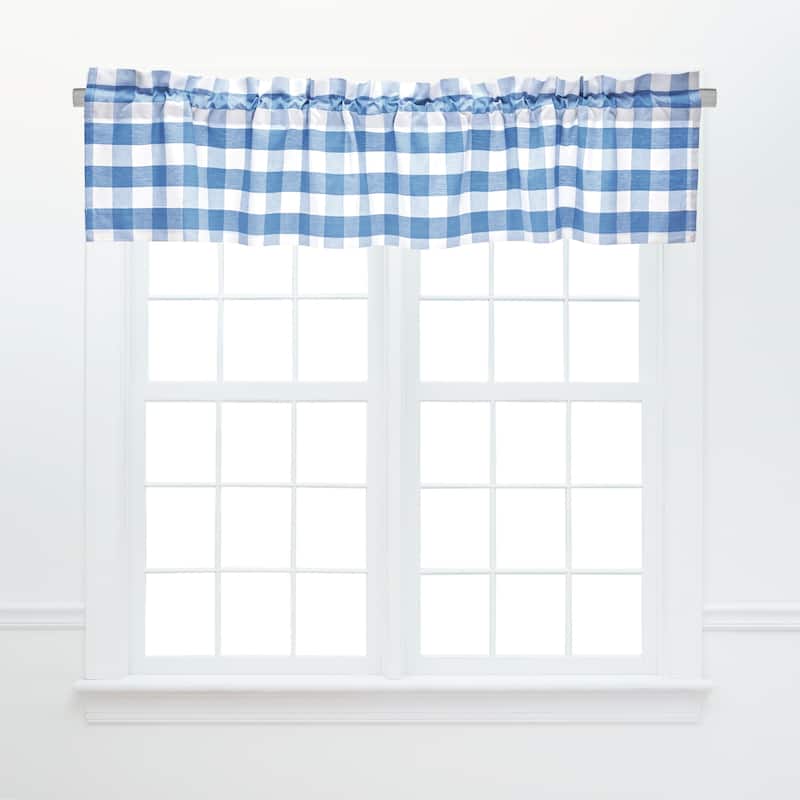 Franklin Check Cotton Window Curtain Valance Set of 2 - 15.5 x 72 - Blue