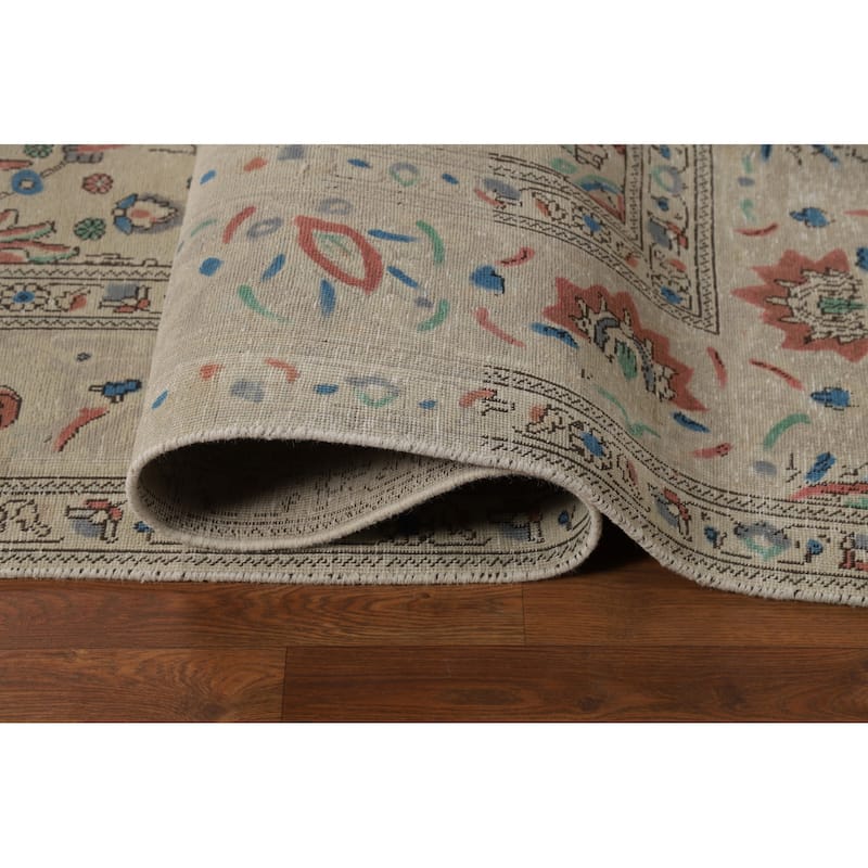 Hand Knotted Oriental 100% Wool Carpet Traditional All-Over Beige & Ivories Tabriz Area Rug - 12' 3'' X 9' 8''