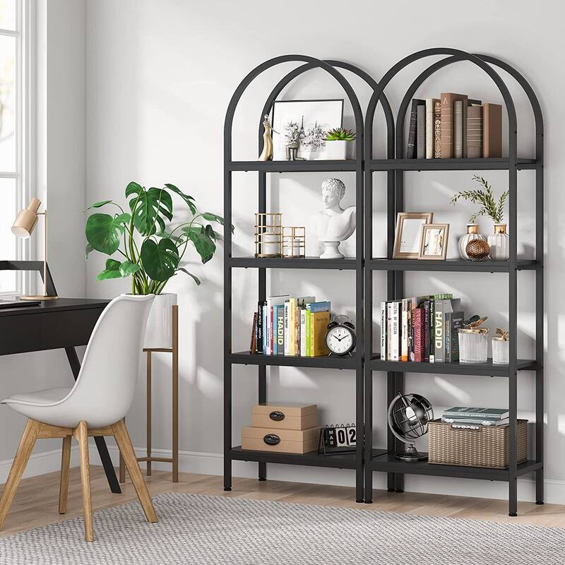 4-Tier Open Bookshelf, 70.8" Wood Bookcase with Metal Frame for Home