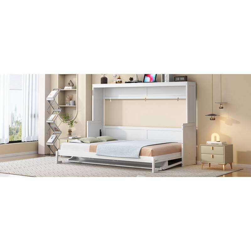 Roomfitters Full/Queen Murphy Bed with Hydraulic Lift and Folding Desk, Space Saving Wall Mounted Sleeper