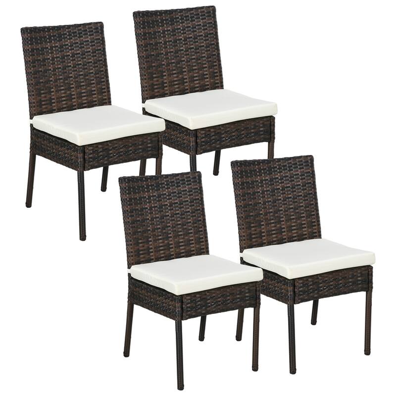 Outsunny 4 PE Rattan Outdoor Dining Chairs with Cushions, Patio Wicker Dining Chairs with Backrests for Porch, Deck