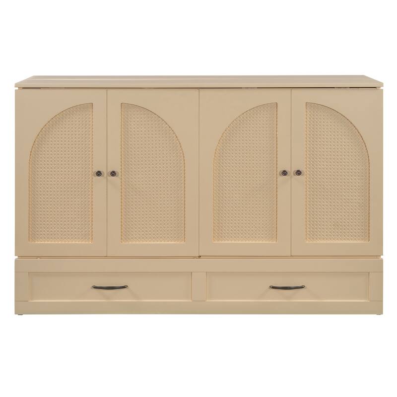 Queen Size Murphy Bed with Large Storage Drawers, USB Charging Port, and Space-Saving Design for Small Rooms