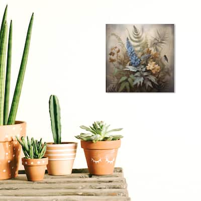 Wynwood Studio Canvas Floral and Botanical Little Bird in Still Life Blue and Violet Blue Traditional Wall Art Canvas Print