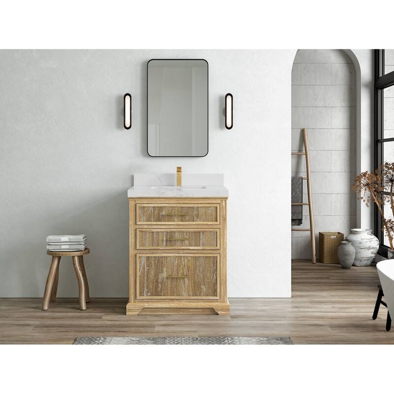 Willow Collections 30 x 22 Alys Solid Teak Wood Single Sink Bathroom Vanity with Quartz or Marble Countertop