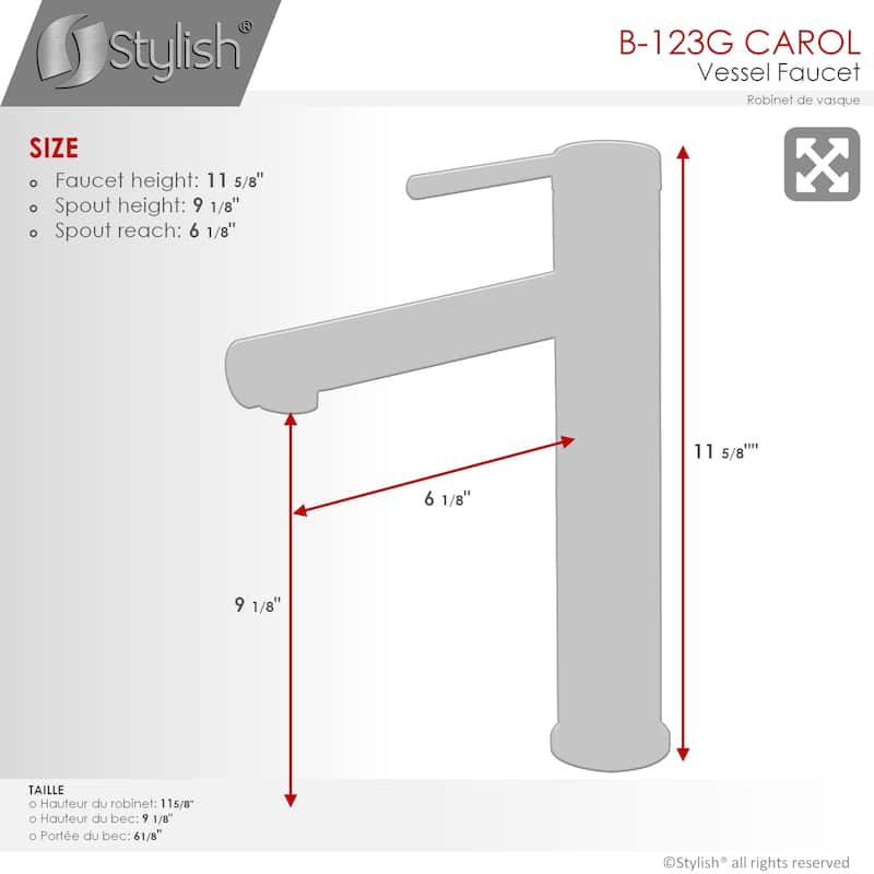 STYLISH Single Handle Bathroom Vessel Sink Faucet, Stainless Steel - Faucet Height: 11 5/8" Spout Height: 9 1/8"