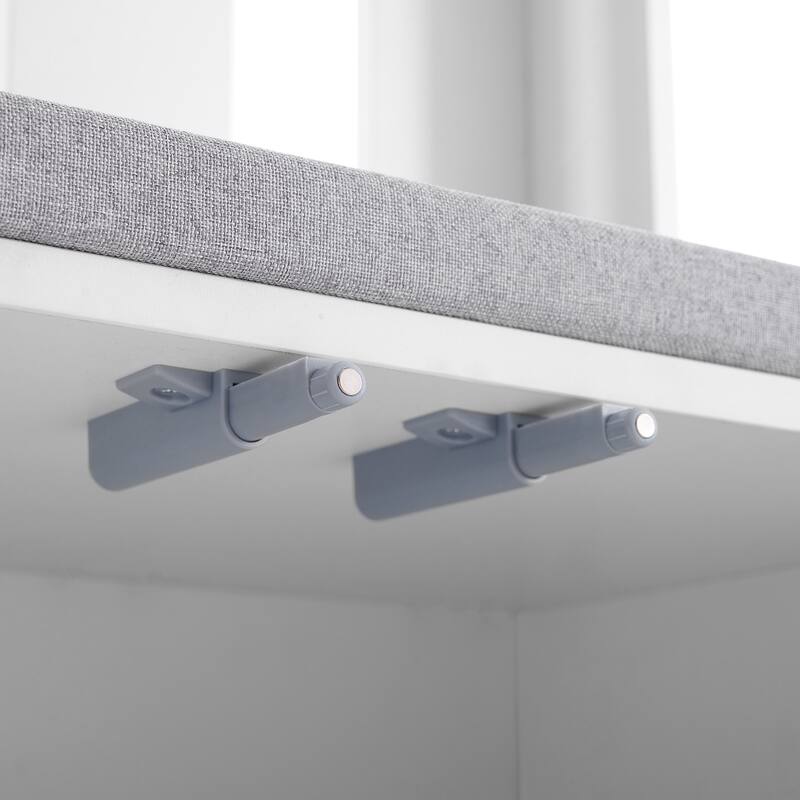 Modern Hall Tree, Wood Coat Rack with 8 Gold Hooks and Legs, Entryway Upholstered Bench with Adjustable Shelves & Doors