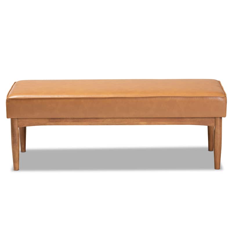 Arvid Tan Faux Leather and Walnut Brown Finished Wood Dining Bench