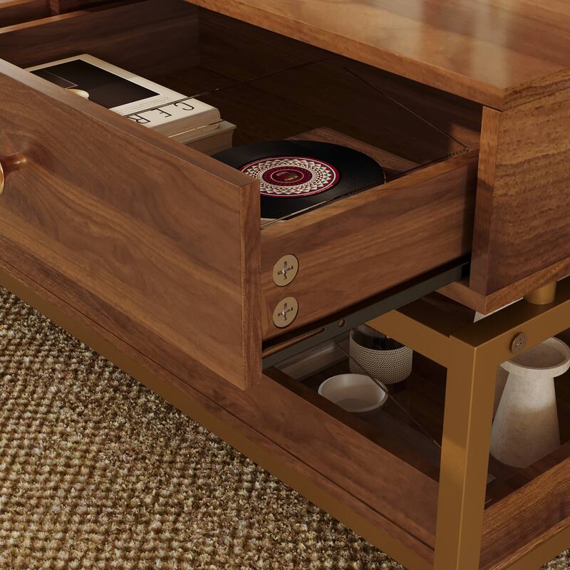 Rossetta Modern Wooden Coffee Table with Large Drawers and Spacious Lower Open Shelf