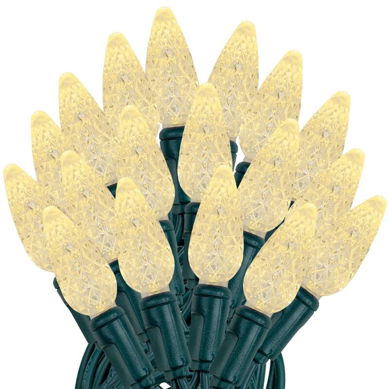 70 Light C6 LED Coaxial Christmas Mini Light Set, Green Wire, 24'