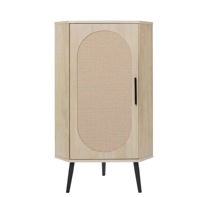 Corner cabinet, Rattan door,Freestanding Corner Tables For Small Spaces, Corner Shelf Stand For Living Room, Kitchen, Bedroom