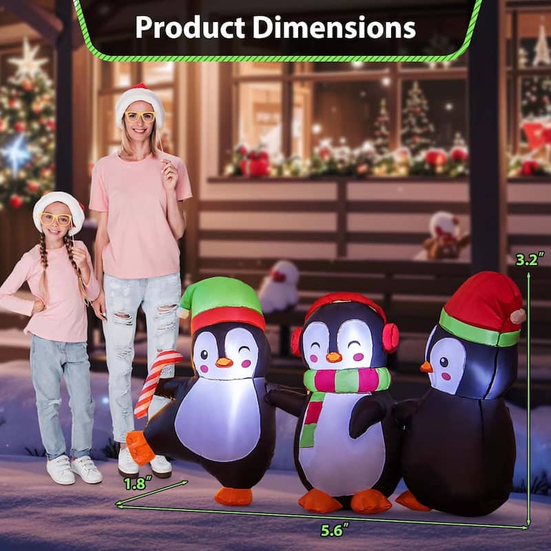 Christmas Inflatables LED Lighted Xmas Inflatable Penguin - Multicolor
