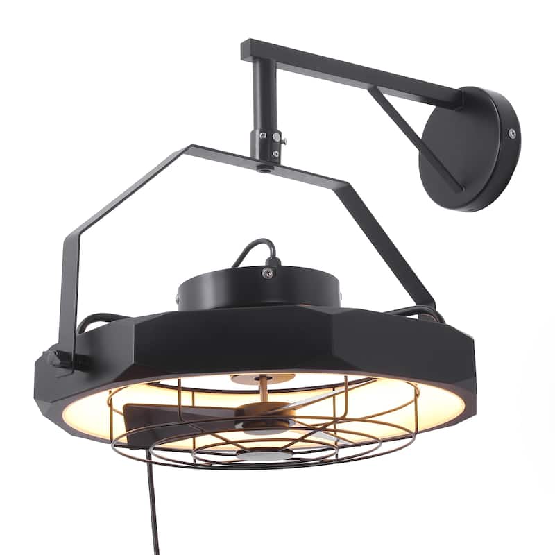 20" Industrial Black Integrated LED Caged Ceiling Fan Wall Mounted Fan with Light