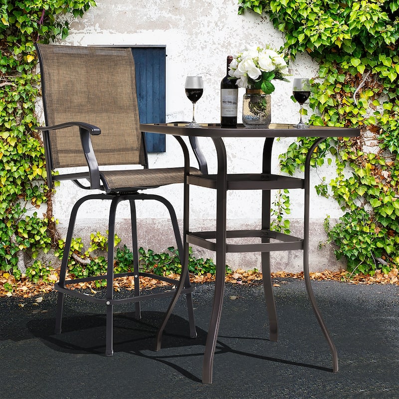 Outdoor 32 Inch Square Bar Table with Tempered Glass Tabletop