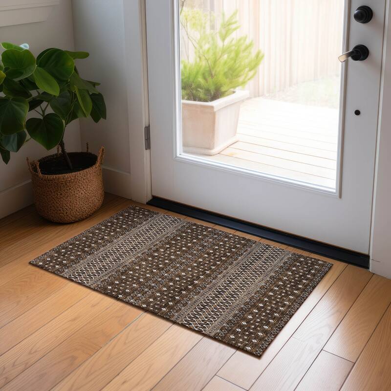 Machine Washable Indoor/ Outdoor Chantille Boho Morrocan Rug - Chocolate - 1'8" x 2'6"