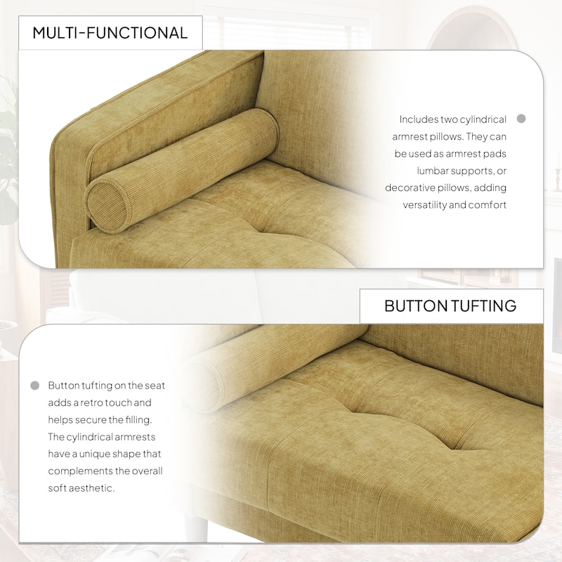62.5'' W Corduroy Couch Upholstered Square Arm Sofa
