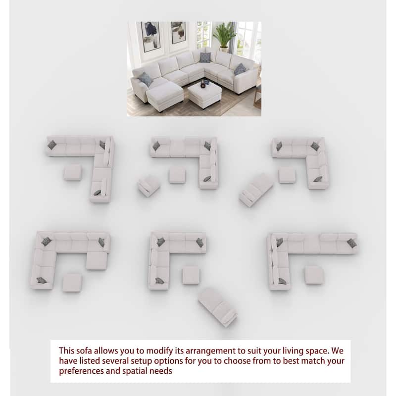 8 Piece Modular Corduroy Sectional With Ottoman