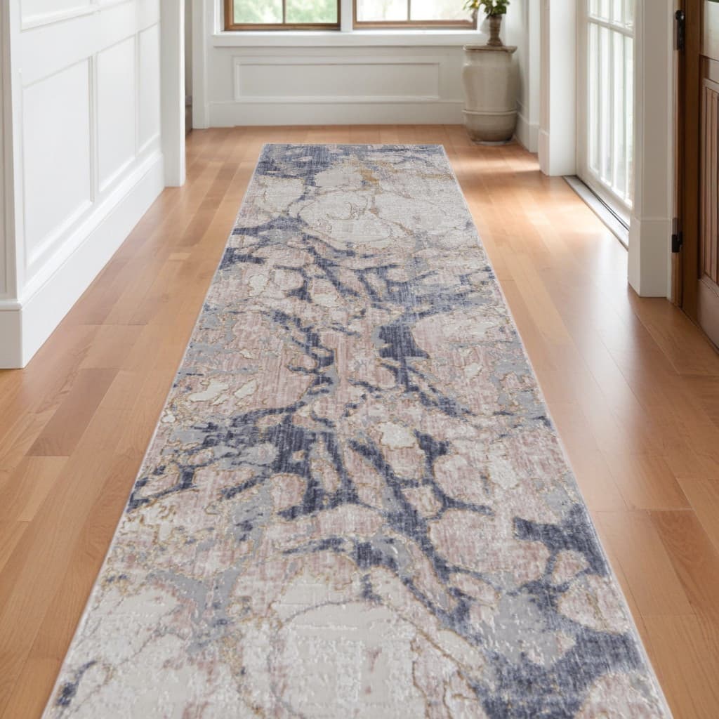 Power Loomed Distressed Abstract Modern Non Skid Area Rug - 10' Runner