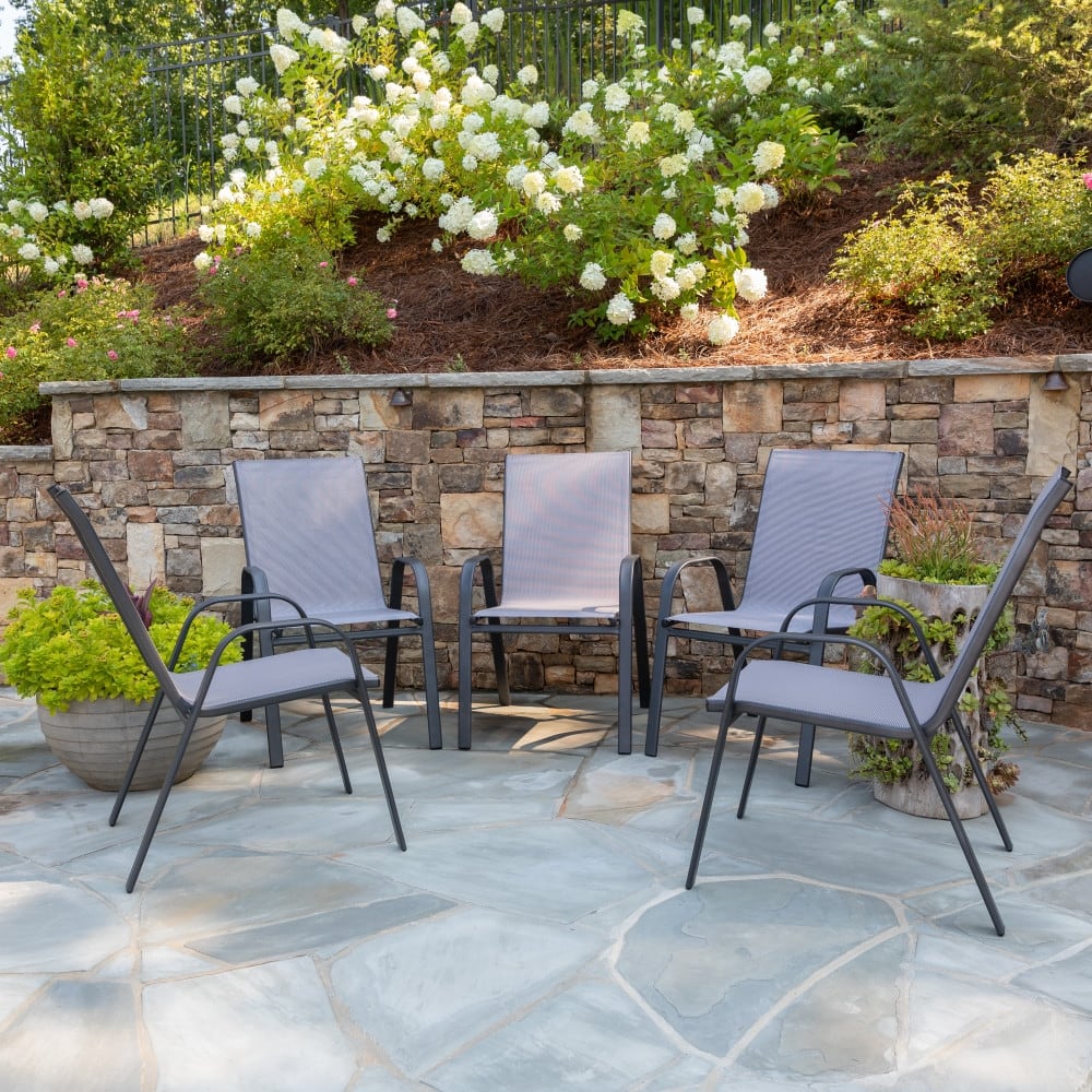 5 Pack Outdoor Stack Chair with Flex Comfort Material - Patio Stack Chair