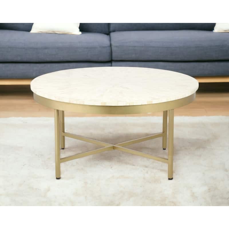 HomeRoots 18" Ivory And Gold Wood And Steel Round Coffee Table - 36' X '18' X '36 - Ivory