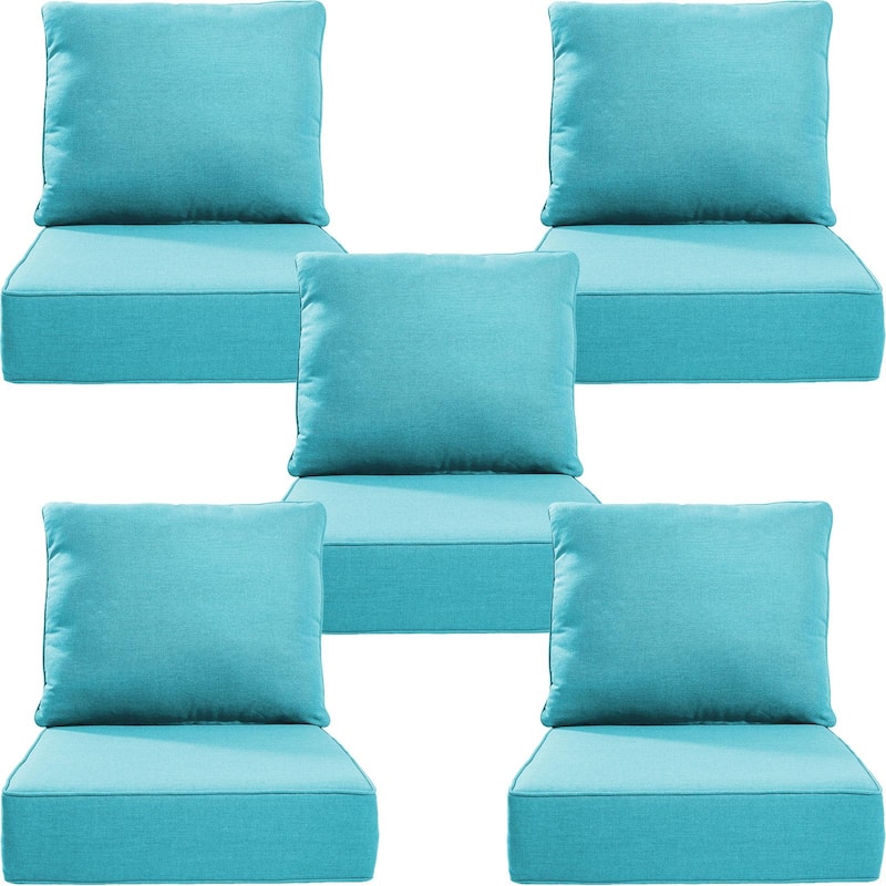 Gymojoy 24"x24"x6" Thick Cushions & Pillows Set - Deep Seat Indoor/Outdoor Water & Fade Resistant - Pale Blue - Five Sets
