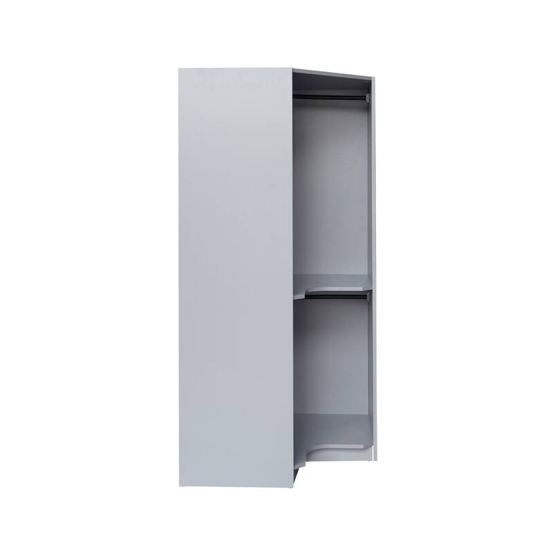 Polygonal Corner Wardrobe Armoire with Clothes Rail, Bedroom Wooden Wardrobe Storage Closets, Open Wardrobe for Bedroom