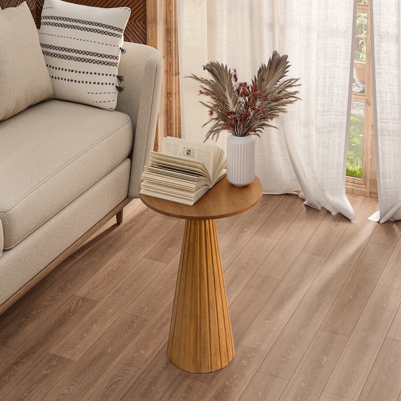 COZAYH Farmhouse Pedestal End Table, Round Martini Table Wood Plant Stand Rustic Small Drink Table for Living Room, Bedroom