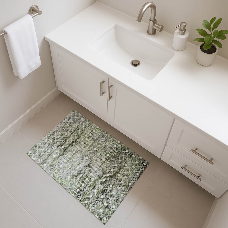 Premium Washable Super Soft Boho Trellis Mayfield Rug - Olive - 1'8" x 2'6"