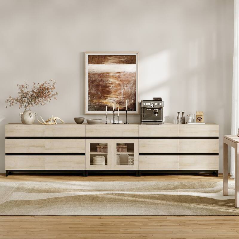 WAMPAT 3 in 1 Modern Dresser with Glass Doors and 3 Drawers, Chest of Drawers for Bedroom