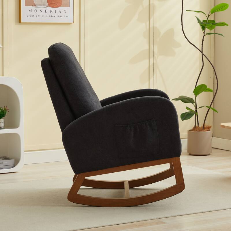 Upholstered Rocking Chair Nursery Chair with High Back and Side Pocket
