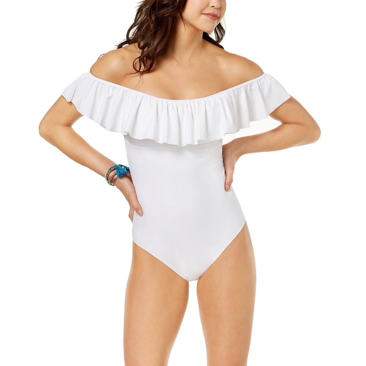 Shop Raisins Womens Barbados Off The Shoulder Cheeky One Piece Swimsuit Large White On Sale Free Shipping On Orders Over 45 Overstock 27589169