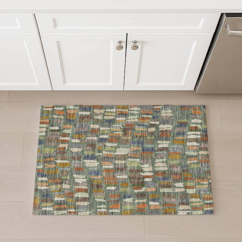 Machine Washable Indoor/ Outdoor Modern Mosaic Chantille Rug