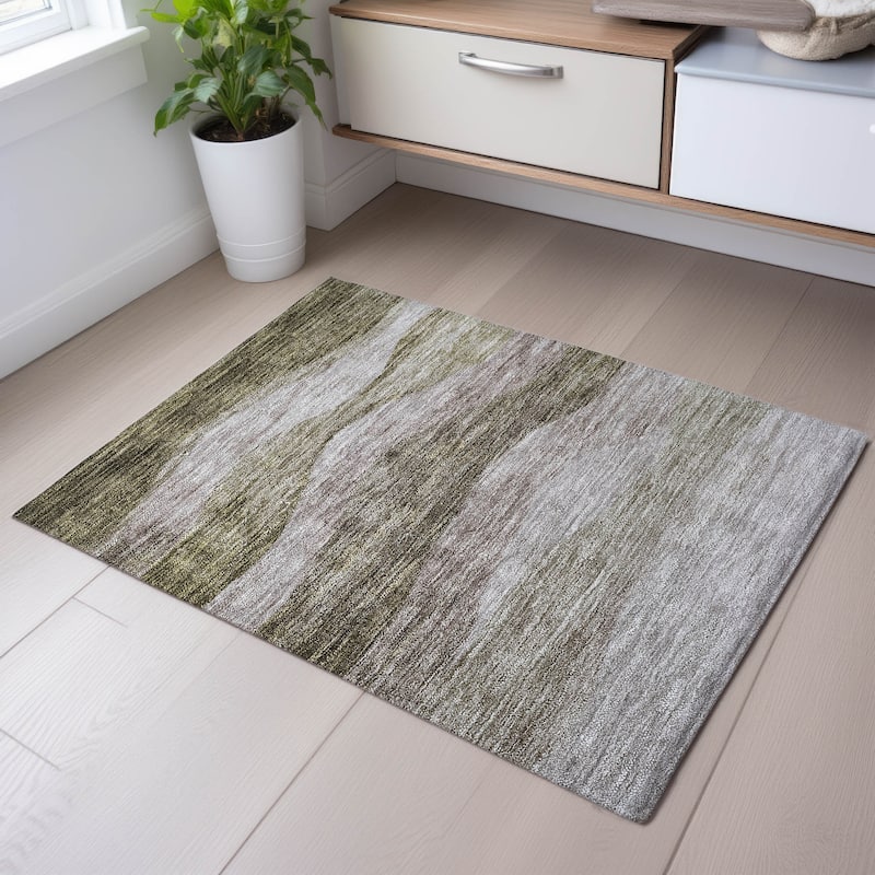 Premium Washable Super Soft Cool Modern Wvave Mayfield Rug - Taupe - 1'8" x 2'6"