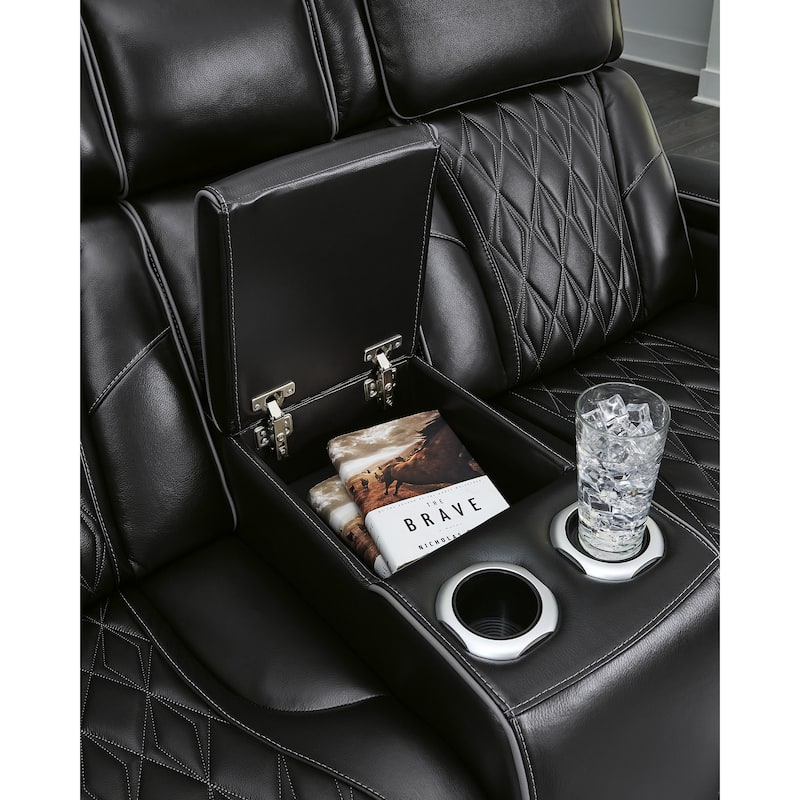 Signature Design by Ashley Boyington Black Power Reclining Loveseat with Console - 75"W x 40"D x 44.5"H