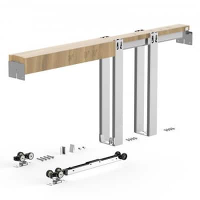 Brown-Silver Wood and Steel Soft-Close Pocket Door Frame Kit Adjustable